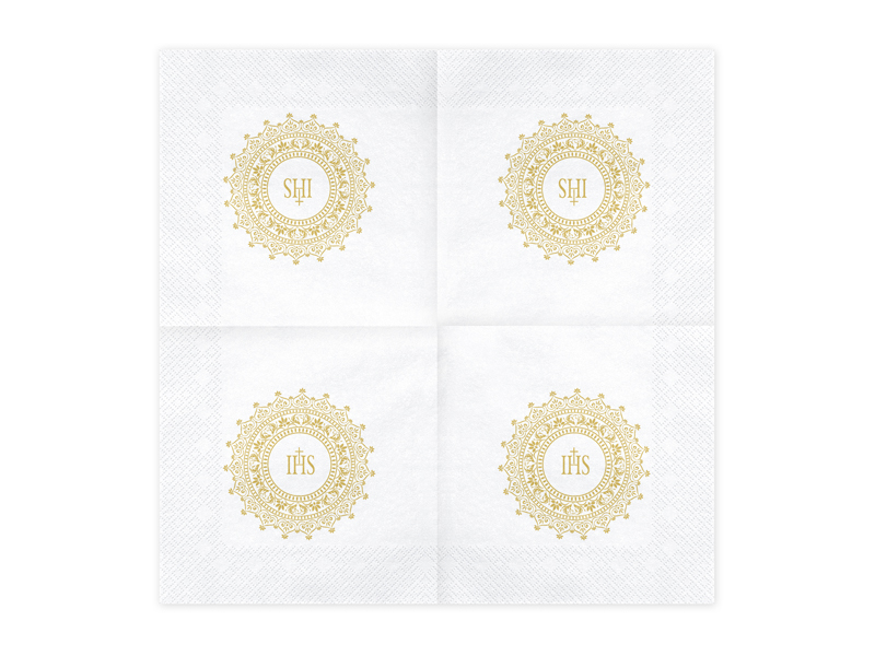 Serwetki Komunijne IHS 33x33 cm - 20 szt złoty