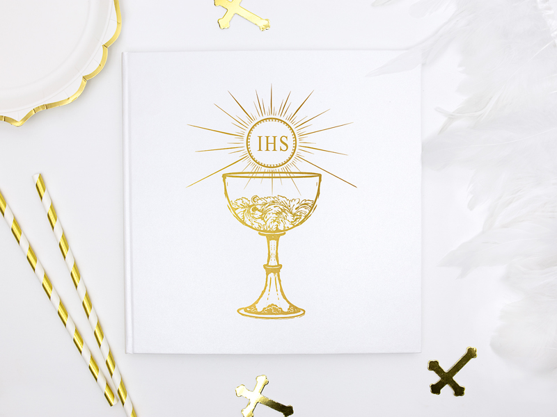 Księga gości komunijnych biała ze złotym kielichem Album