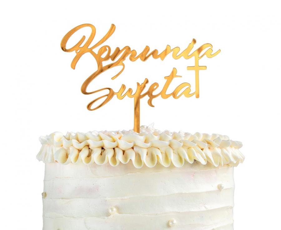 Topper złoty akrylowy Komunia święta