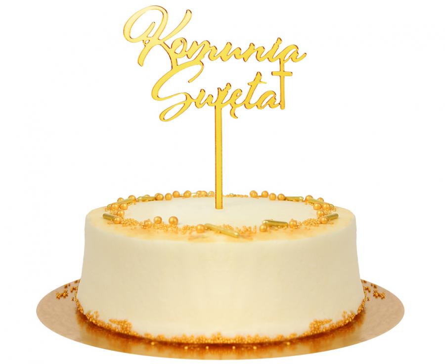 Topper złoty akrylowy Komunia święta