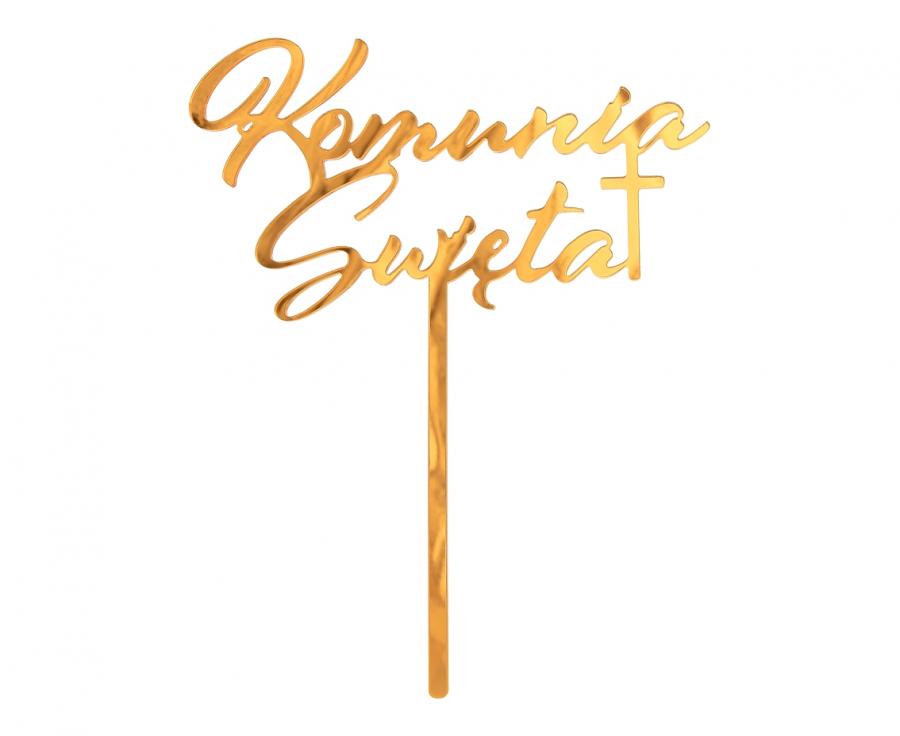 Topper złoty akrylowy Komunia święta