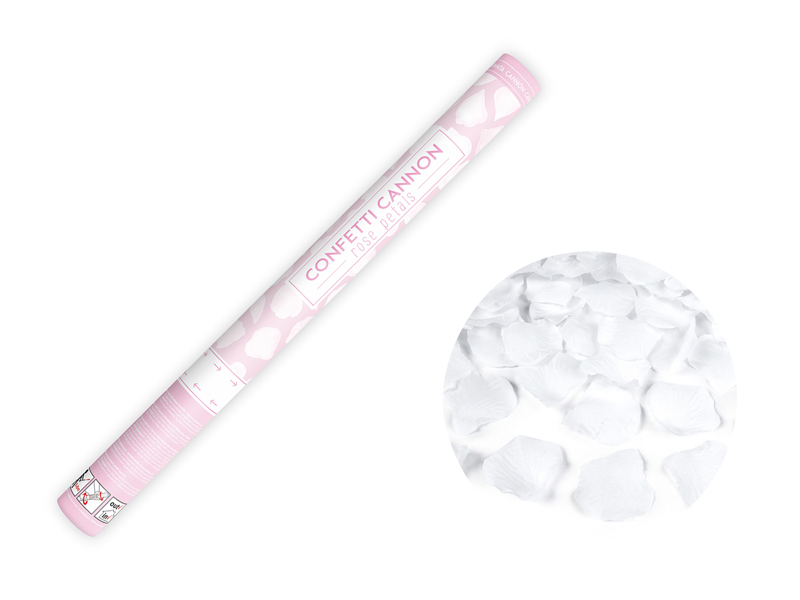 Tuba strzelająca białymi płatkiami róż 60cm 