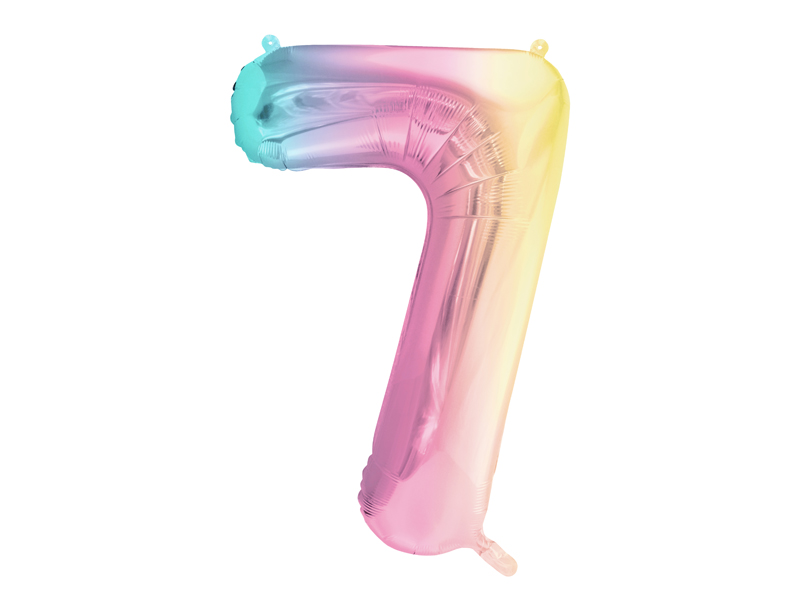 Balon foliowy cyfra 7 TĘCZOWA - 86 cm