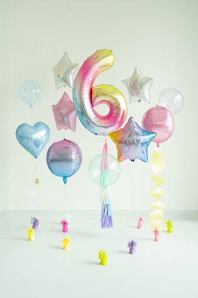 Balon foliowy cyfra 6 TĘCZOWA - 86 cm