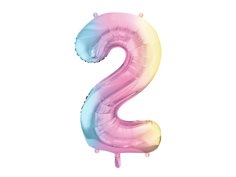 Balon foliowy cyfra 2 TĘCZOWA - 86 cm