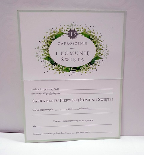 Zaproszenie na Pierwszą Komunię świętą - srebrne dodatki 1 szt 