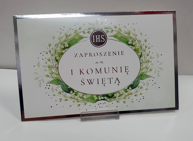 Zaproszenie na Pierwszą Komunię świętą - srebrne dodatki 1 szt 