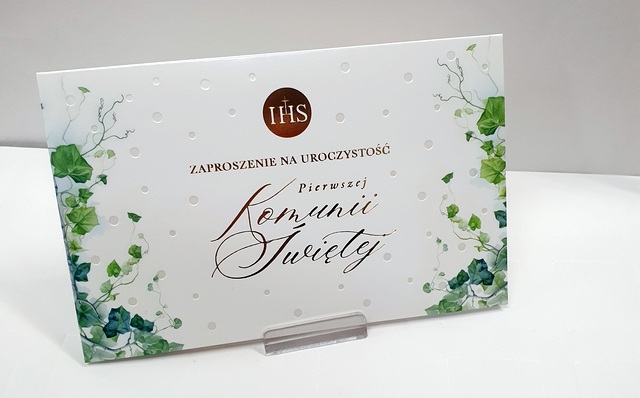 Zaproszenie na Pierwszą Komunię świętą - bluszcz 1 szt 