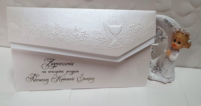 Perłowe zaproszenie komunijne 1szt 