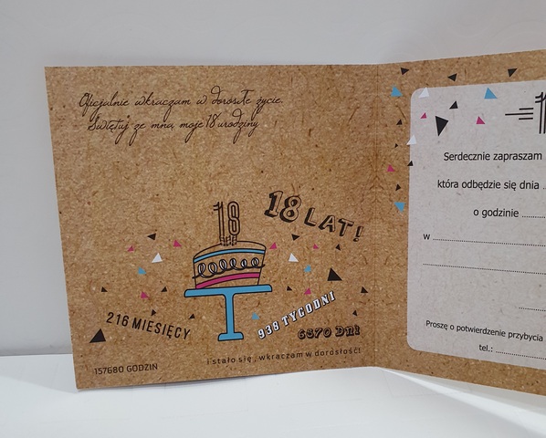 Zaproszenie na 18 urodziny - ECO - 1 szt 