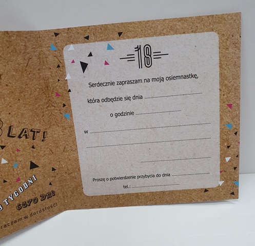 Zaproszenie na 18 urodziny - ECO - 1 szt 