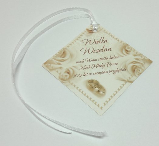 Zawieszki na wódkę weselną z białą tasiemką 