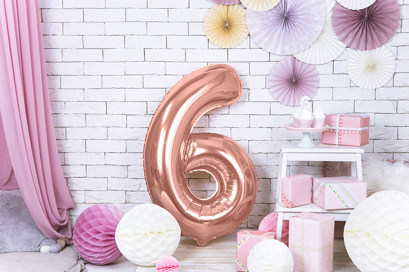 Balon foliowy cyfra 6 różowe złoto - 86 cm