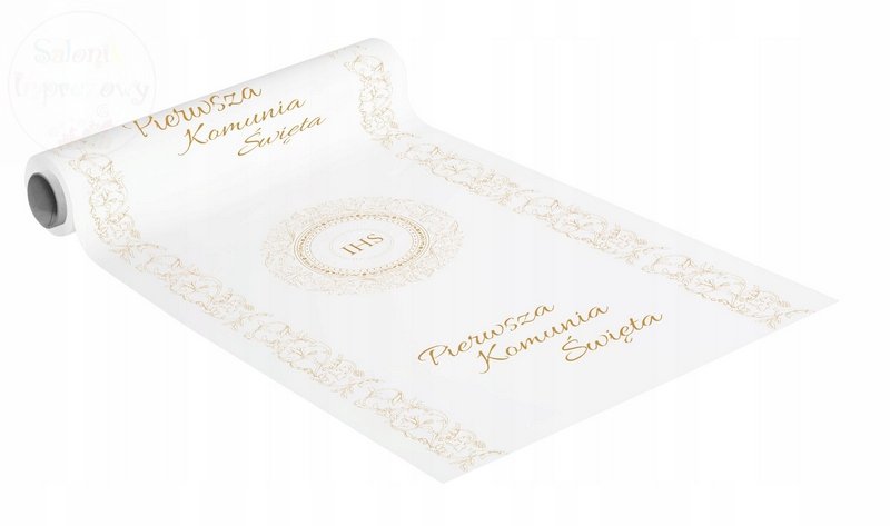 Bieżnik komunijny 41 cm x 5m - kremowy nadruk