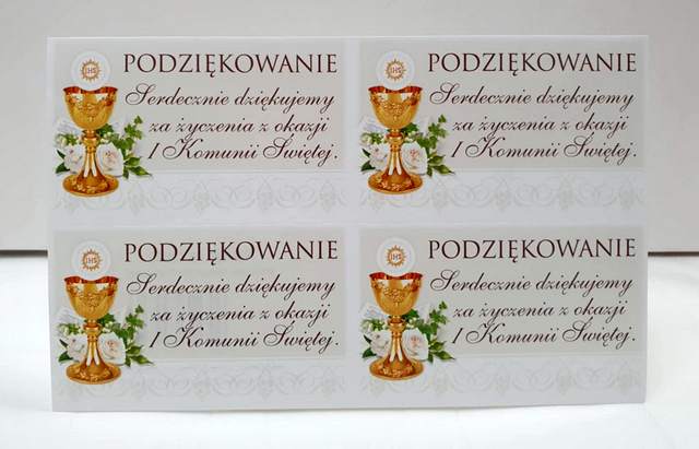 Naklejki podziękowania na ciasto Komunijne 4szt 