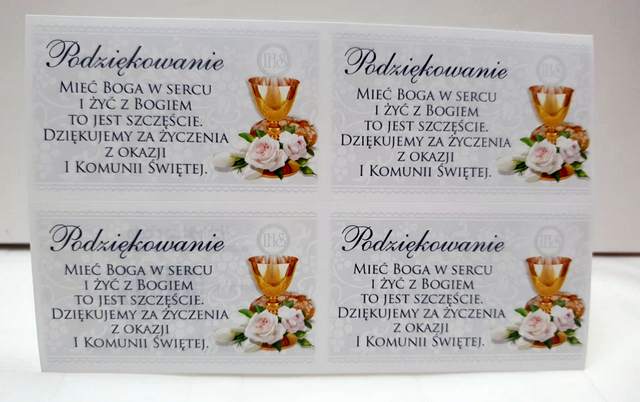 Naklejki podziękowania Komunijne 4szt 