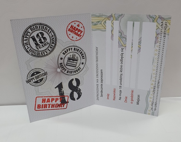 Zaproszenine na 18 urodziny PASZPORT 1 szt 