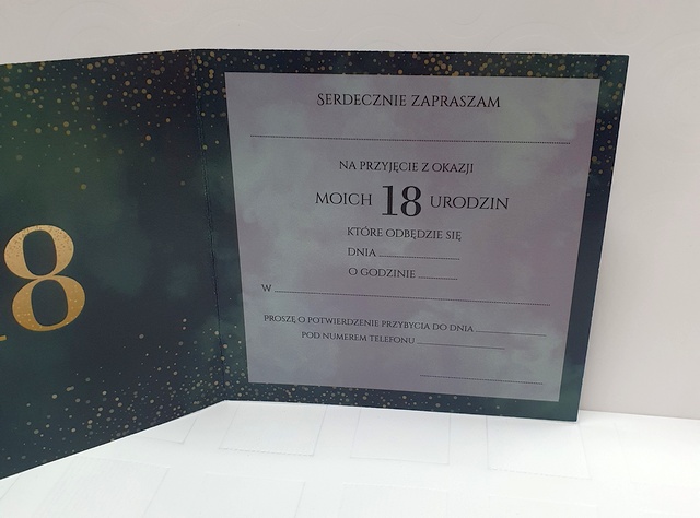 Zaproszenine na 18 urodziny zielone  1 szt 