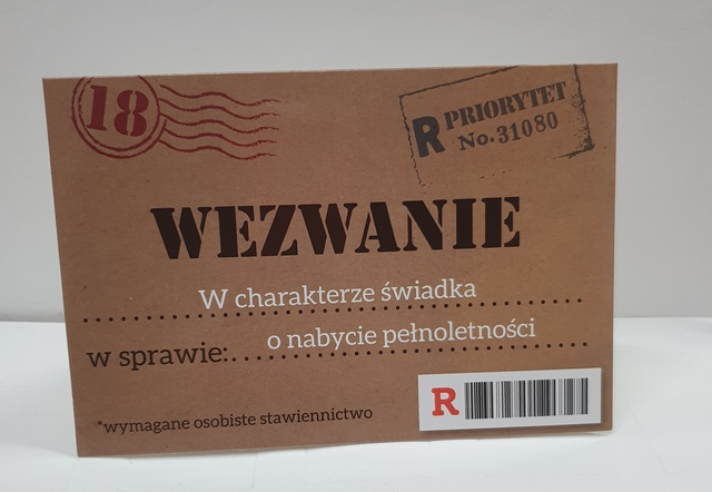 Zaproszenine na 18 urodziny Wezwanie