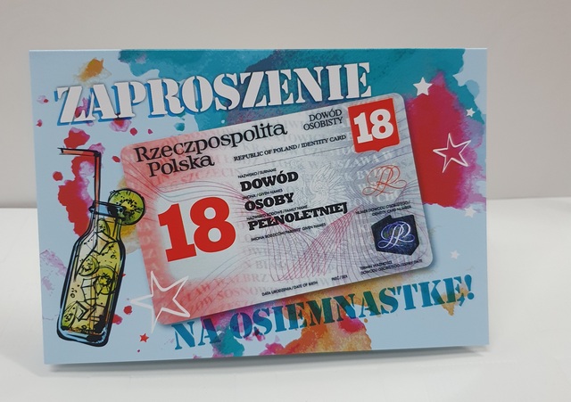 Zaproszenine na 18 urodziny Dowód - butelka