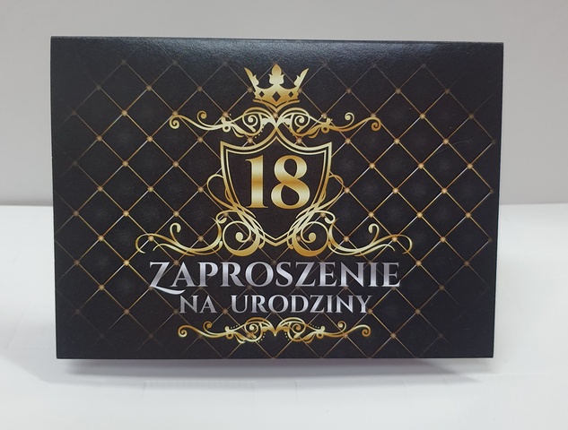 Zaproszenine na 18 urodziny czarno - złote 1 szt 