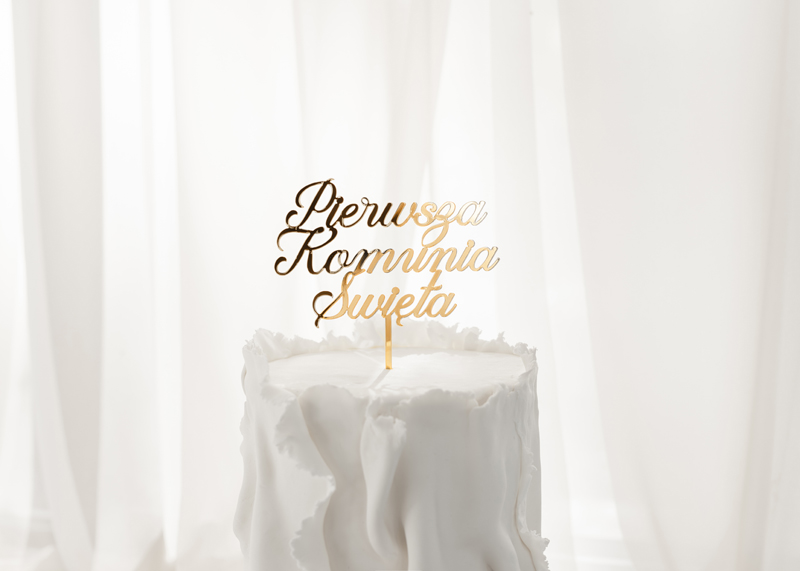 Topper akrylowy złoty Pierwsza Komunia święta 16,5cm 