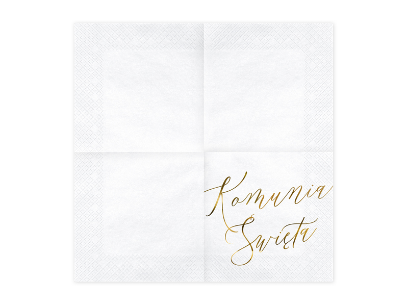 Serwetki KOMUNIA ŚWIIĘTA białe ze złotym napisem