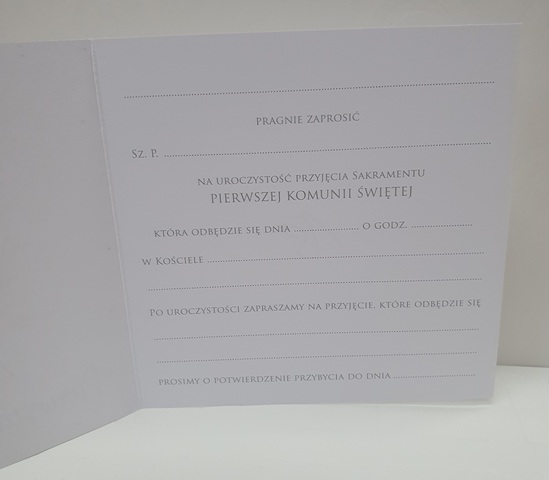 Zaproszenie na Pierwszą Komunię Świętą kielich + kaplica