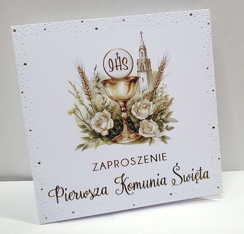 Zaproszenie na Pierwszą Komunię Świętą kielich + kaplica
