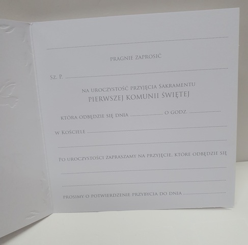 Zaproszenie na Pierwszą Komunię Świętą 