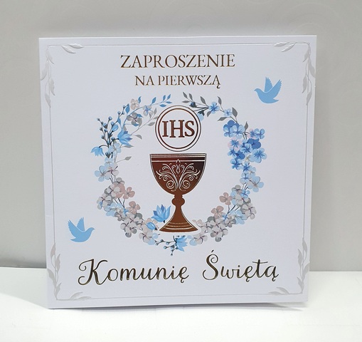 Zaproszenie na Pierwszą Komunię Świętą kielich - błękit