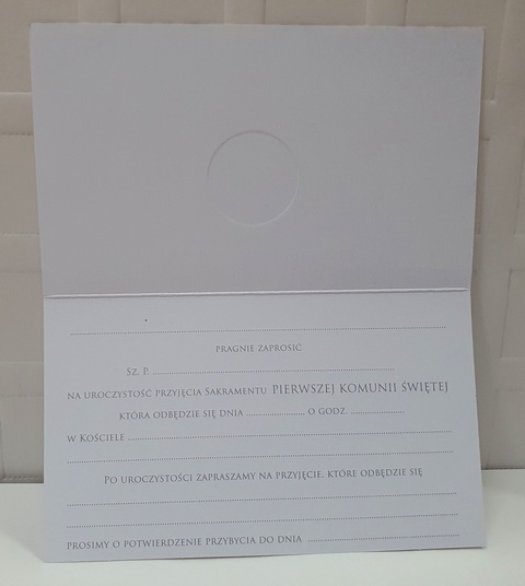 Zaproszenie na Pierwszą Komunię Świętą IHS