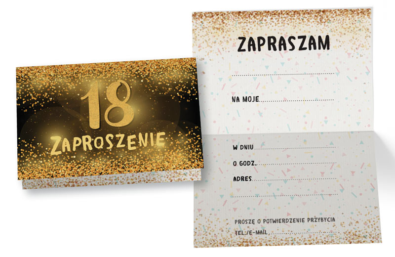 Zaproszenie na 18 urodziny "Złoty brokacik" 1szt