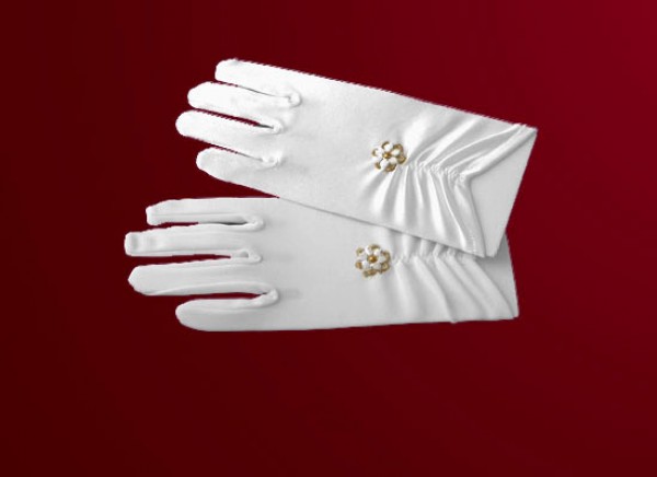 Rękawiczki komunijne białe matowe ze złotym kwiatuszkiem