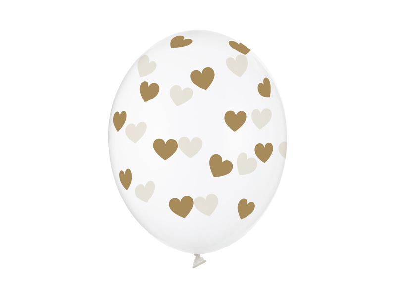 Balony 30 cm przezroczyste w złote serduszka 1szt