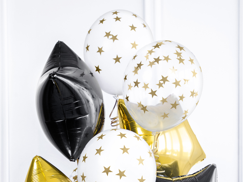 Balony 30cm  przeźroczyste w złote gwiazdki 1 szt 