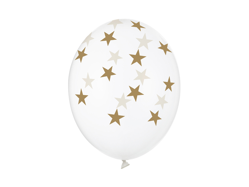 Balony 30cm  przeźroczyste w złote gwiazdki 1 szt 