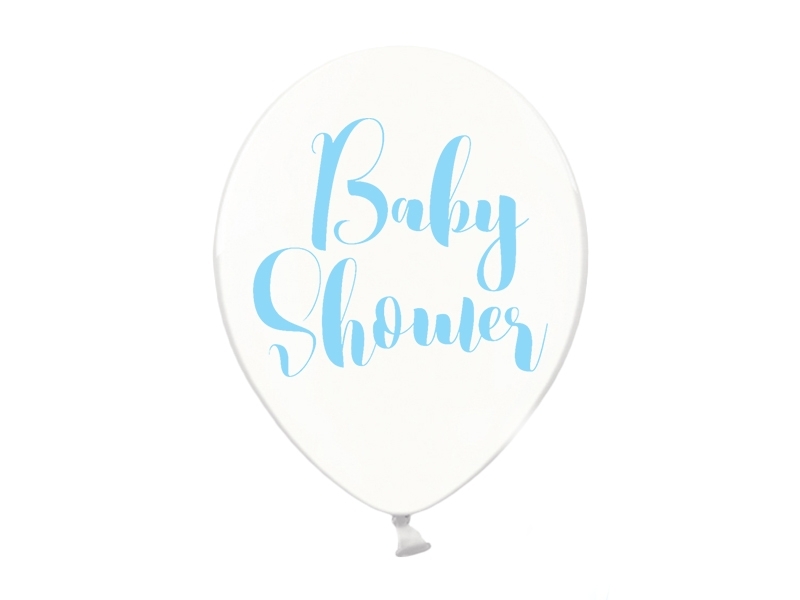 Balony 30cm  "Baby Shower"  błekitny nadruk - przezroczyste - 1szt