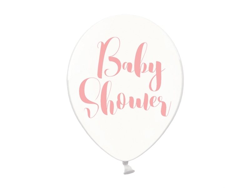 Balony 30cm Baby Shower różowy nadruk - przezroczyste 