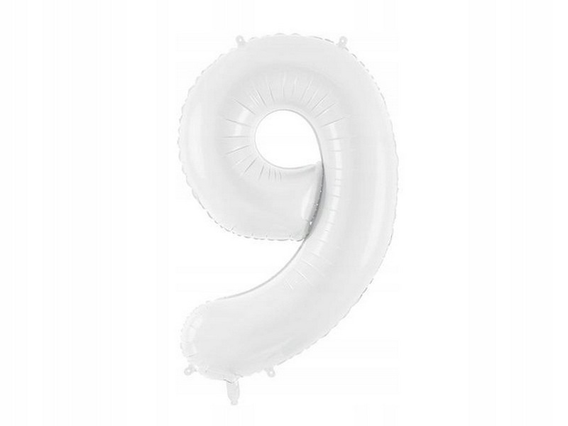 Balon foliowy cyfra 9 biała 86 cm 