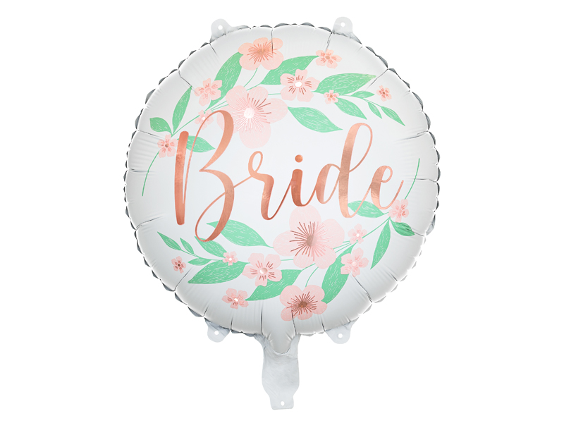 Balon foliowy okrągły biały Bride + kwiaty 
