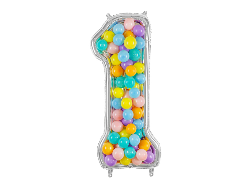Forma Cyfr 1 dla balonów lateksowych 126 cm, srebr