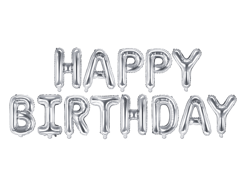 Balon foliowy Happy Birthday srebrny 340x35 cm