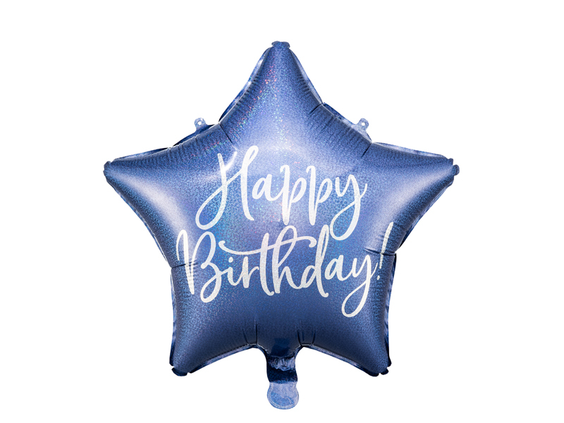 Balon foliowy gwiazdka granat Happy Birthday 40cm