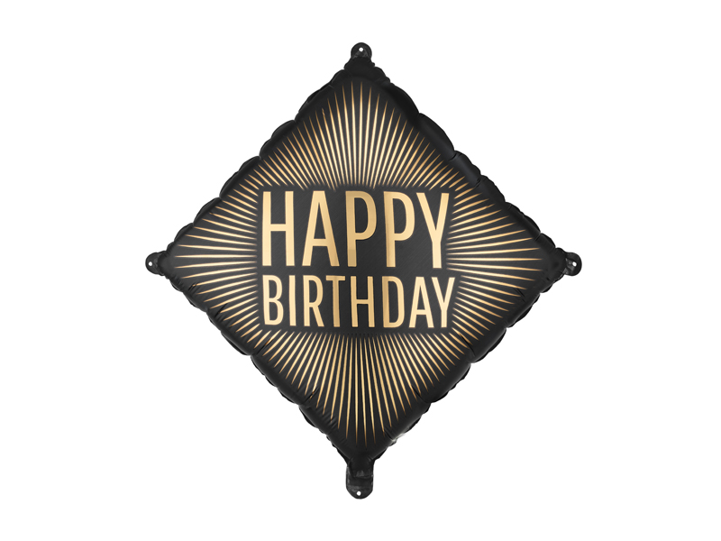 Balon foliowy 46x46 cm czarno złoty HAPPY BIRTHDAY 1 szt 