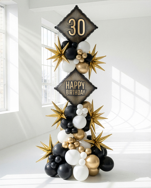 Balon foliowy 46x46 cm czarno złoty HAPPY BIRTHDAY 1 szt 