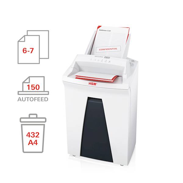 NISZCZARKA HSM SECURIO AF150 z podajnikiem kosz 35L , cięcie ścinki 1,9x15mm , wydajność do 150 arkuszy
