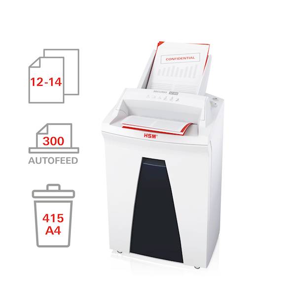 NISZCZARKA HSM SECURIO AF300 z podajnikiem na 300 arkuszy, kosz 35L , szerokość szczeliny 240mm