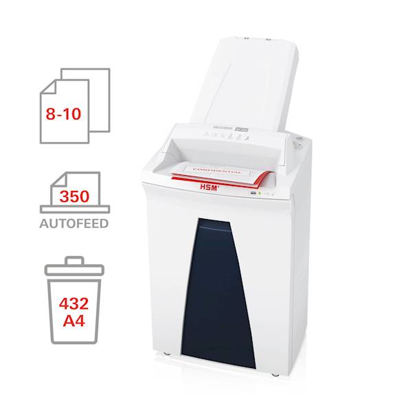 NISZCZARKA HSM SECURIO AF350 z podajnikiem kosz 35L , cięcie ścinki 1,9x15mm , wydajność do 350 arkuszy