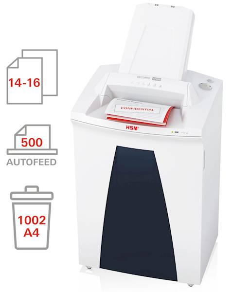NISZCZARKA HSM SECURIO AF500 z podajnikiem na 500 arkuszy, kosz 82L , szerokość szczeliny 240mm
